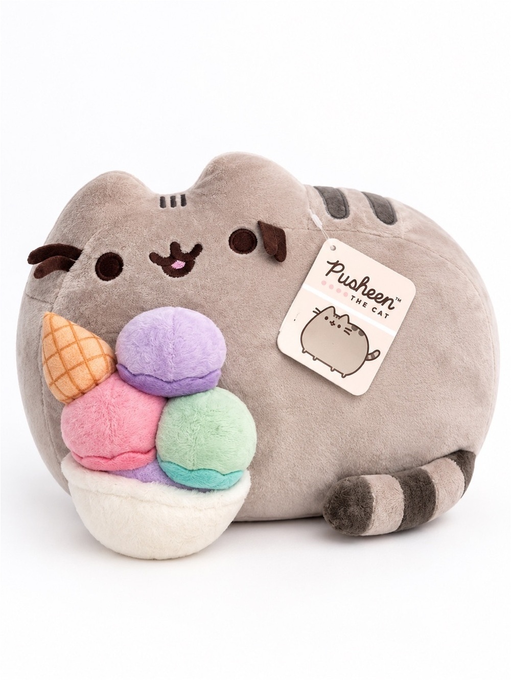 Pusheen the Cat Ice Cream Sundae Plush Stuffed Animal NWT Gray Kitty Soft Toy